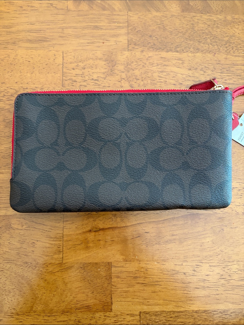 Coach Brown Signature Wristlet with Red Trim and Strap - Picture 3 of 7